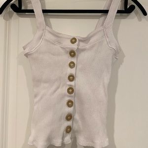 White tank top with brown buttons